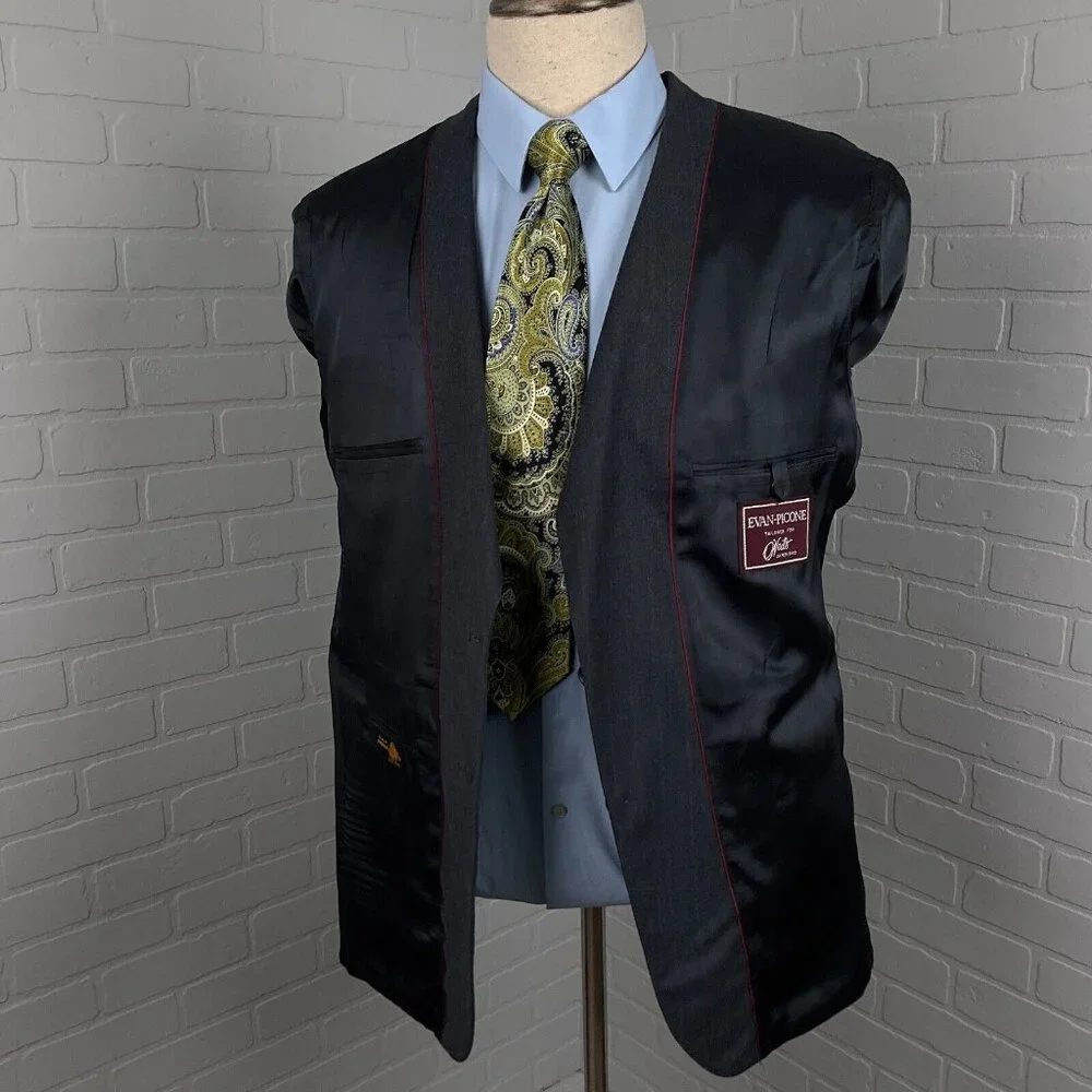 Evan Picone Blazer Men 42R Gray‎ Blue Stripe Classic Career Wool VTG USA 80s